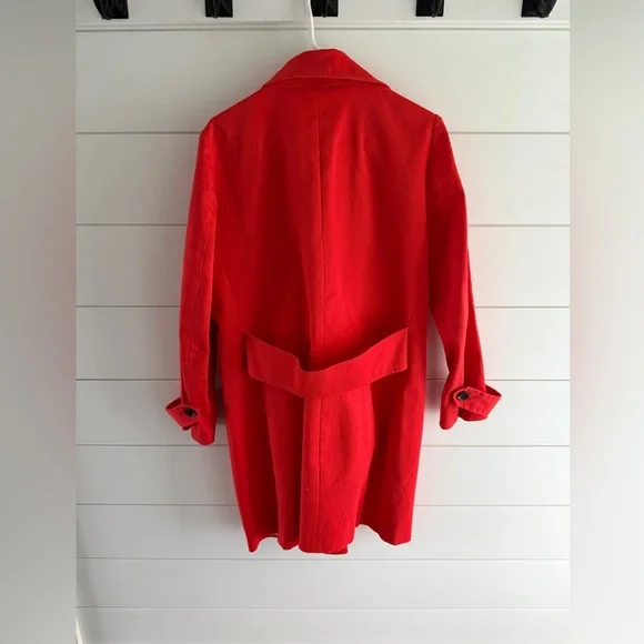 Ann Taylor Vibrant Red/Orange Trench Coat, Size Medium - Picture 2 of 7